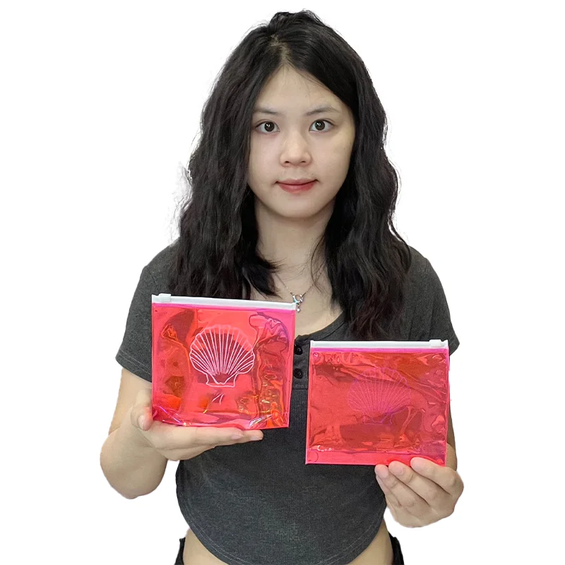Custom clear PVC holographic shinny plastic biodegradable zipper pouch for Jewelry Earring Necklace packaging ziplock bag