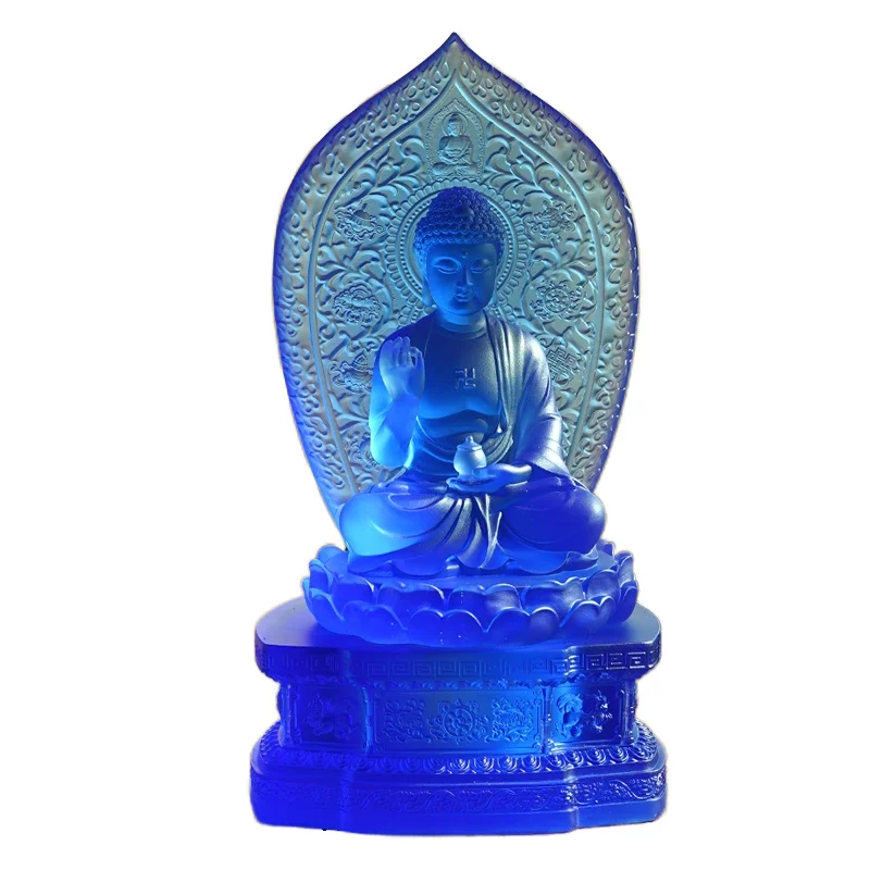 Seven Pharmacist Buddha Statue Ornament Glazed Backplane Tathagata Home Buddhist Hall Desktop Worship Stone Crafts Decoration