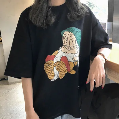 Футболка для женщин 2021 летние топы 3D Футболка с принтом персонажей из мультфильмов Femme забавная футболка с короткими рукавами в стиле Харадзюку; Цвет белый, черный teesfemme женские футболки с рисунками из мультфильмов