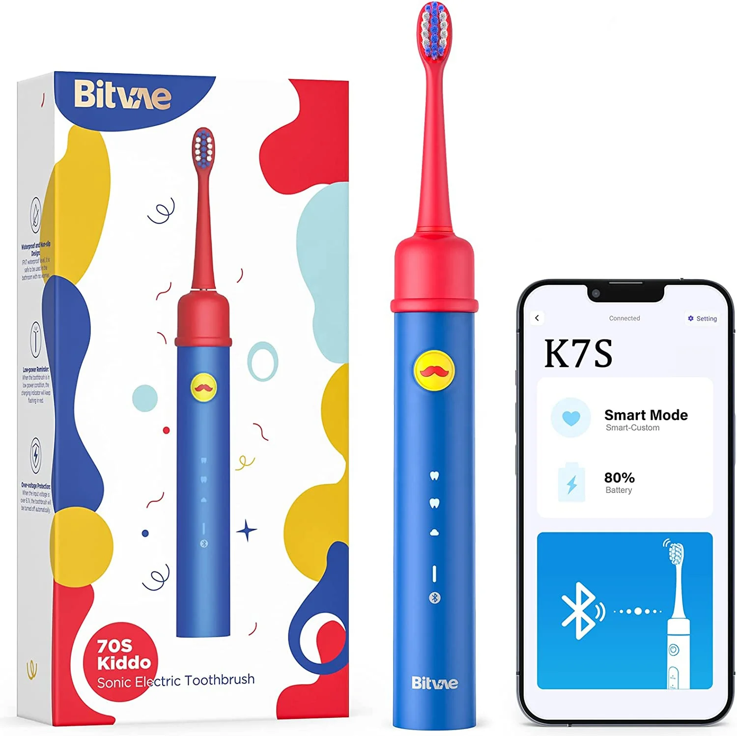 Bitvae BV K7S Smart APP 6+ Ages Kids Sonic Electric Toothbrush with Pressure Sensor