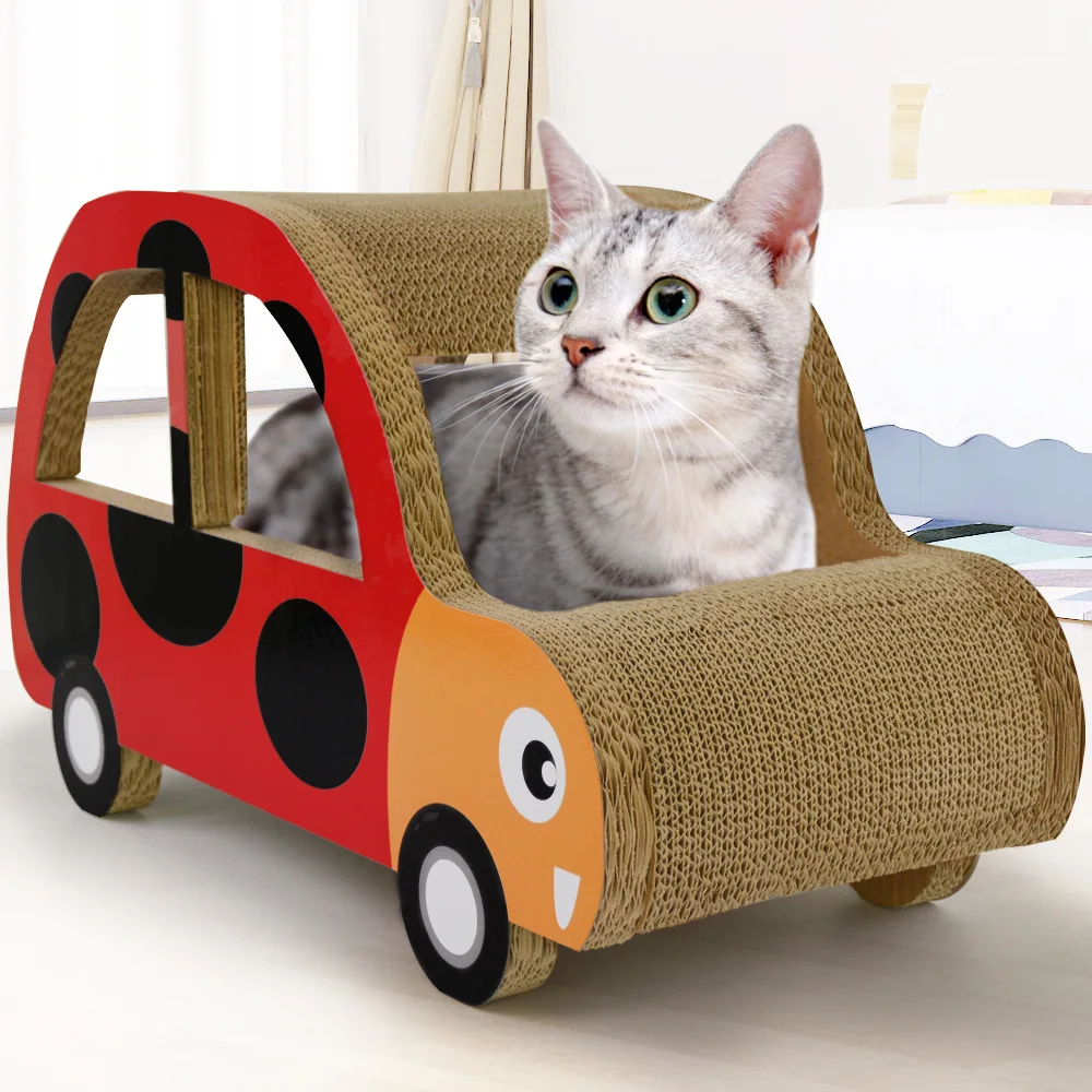 New Design Cat Toys Corrugated Paper Cardboard Cat Scratcher Car Shaped Room House Boxes School Bus Cat Scratcher Nest