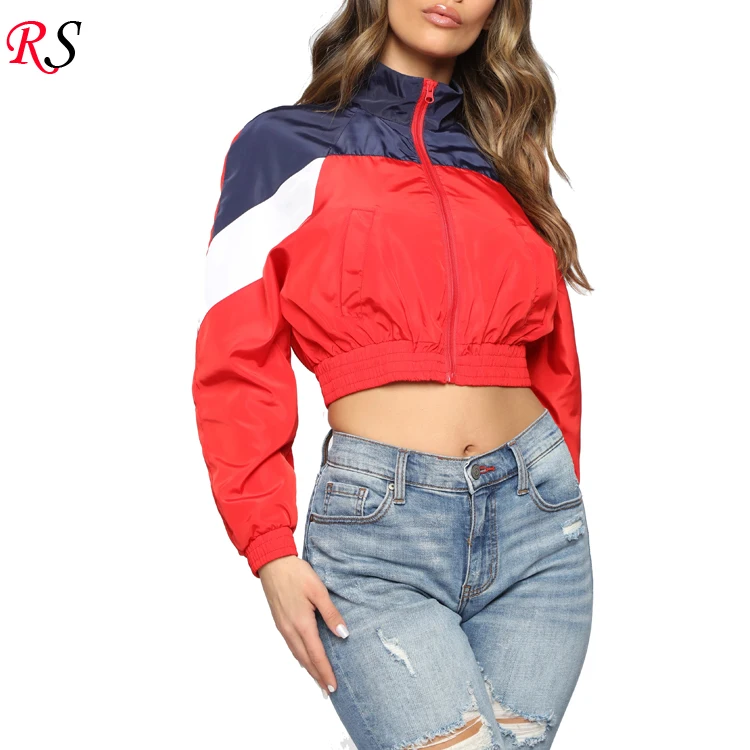 Custom New Style Colorblock Wind Breaker Women Cropped Windbreakers