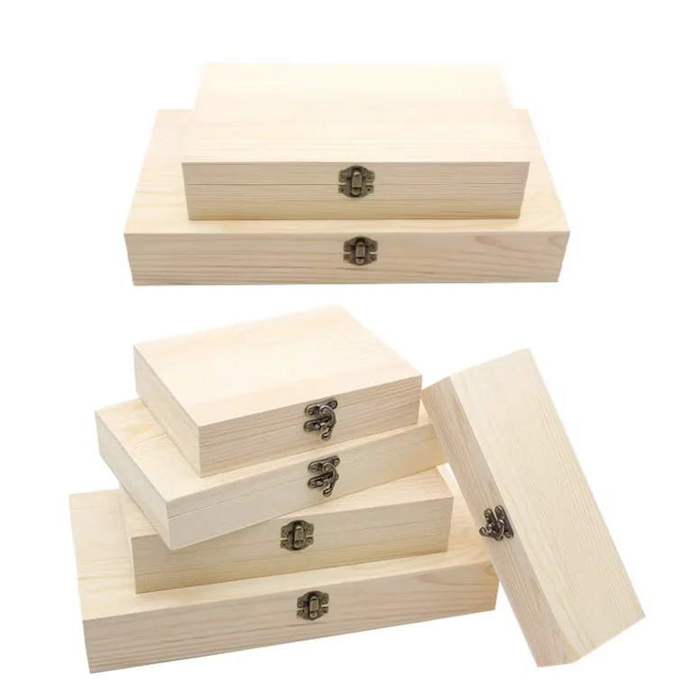 High Quality custom rectangular clamshell box Handcrafted Storage Wooden Box Personalized Pine Keepsake box for Home Love Gift