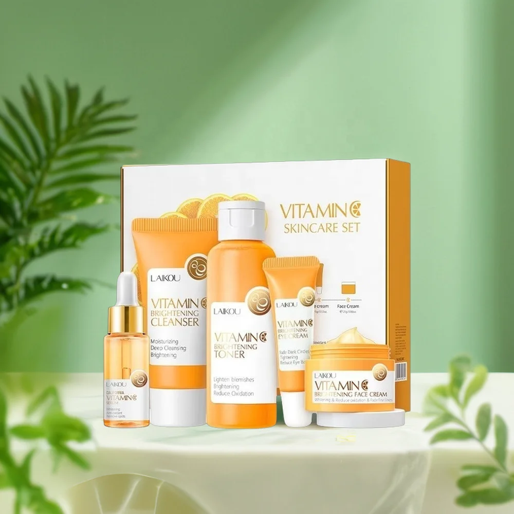 Popular Cosmetics Vitamin C Skin Care Set Anti-Aging Vit C Serum and Cream Kit Whitening Brightening Moisturizing Set for Face