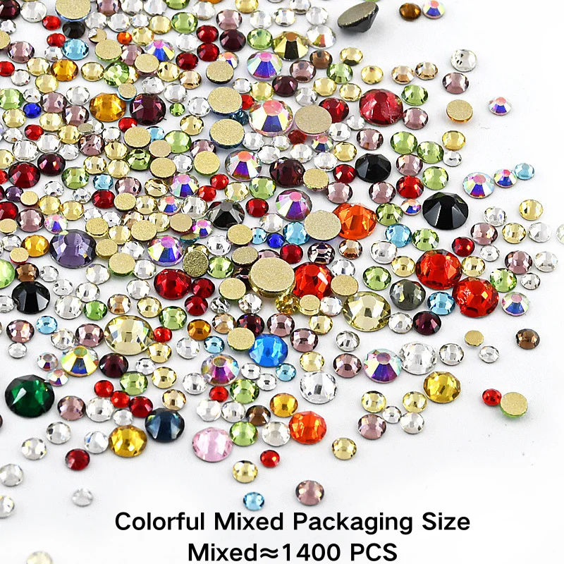 1400pcs Glue Fix Crystal Flatback Rhinestones Glass Diamantes Gems for Crafting Nail Art Crafts Decorations Clothes Shoes
