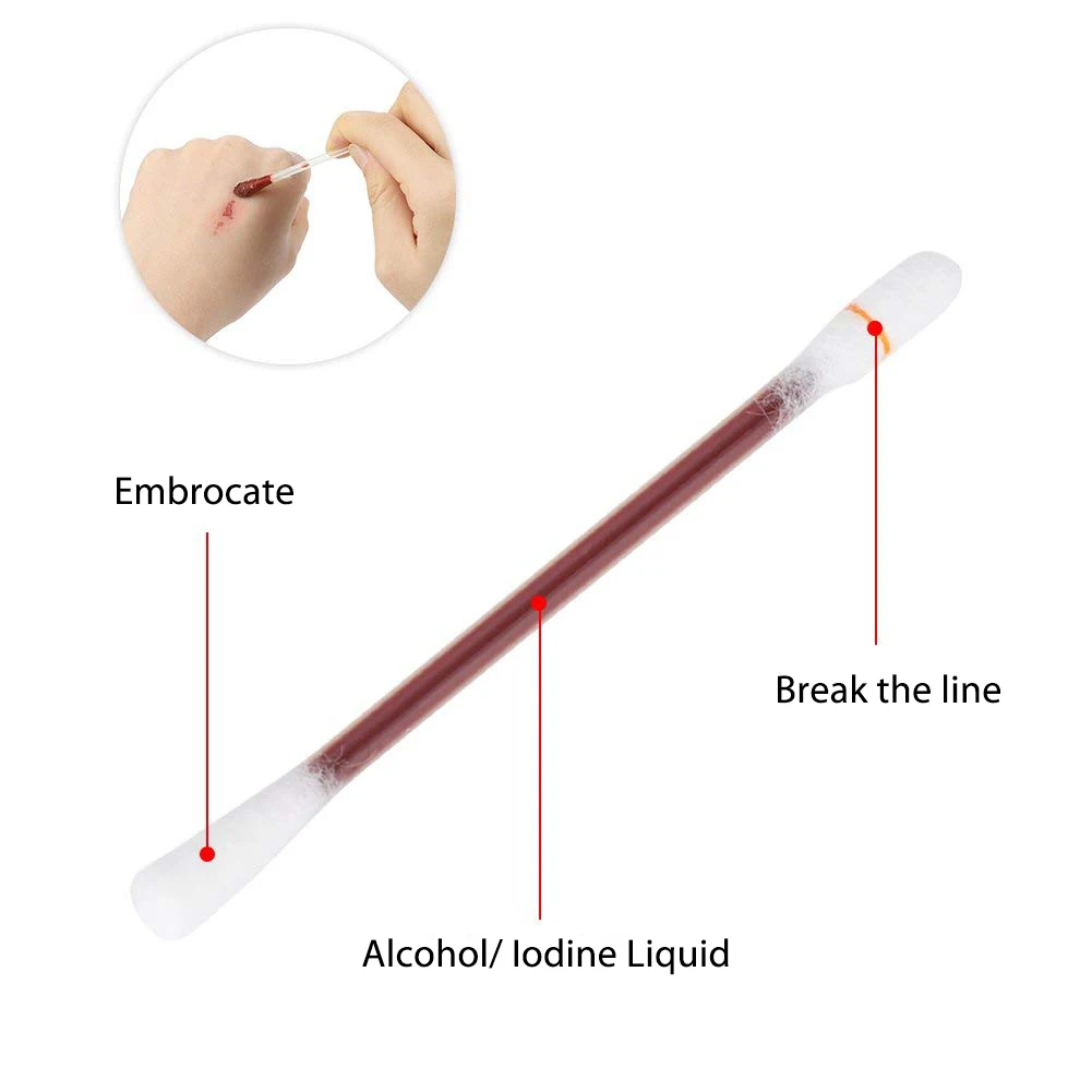 Plastic Stick Alcohol Filled Iodophor Ear Clean Cotton Swab Bud With Single Packing