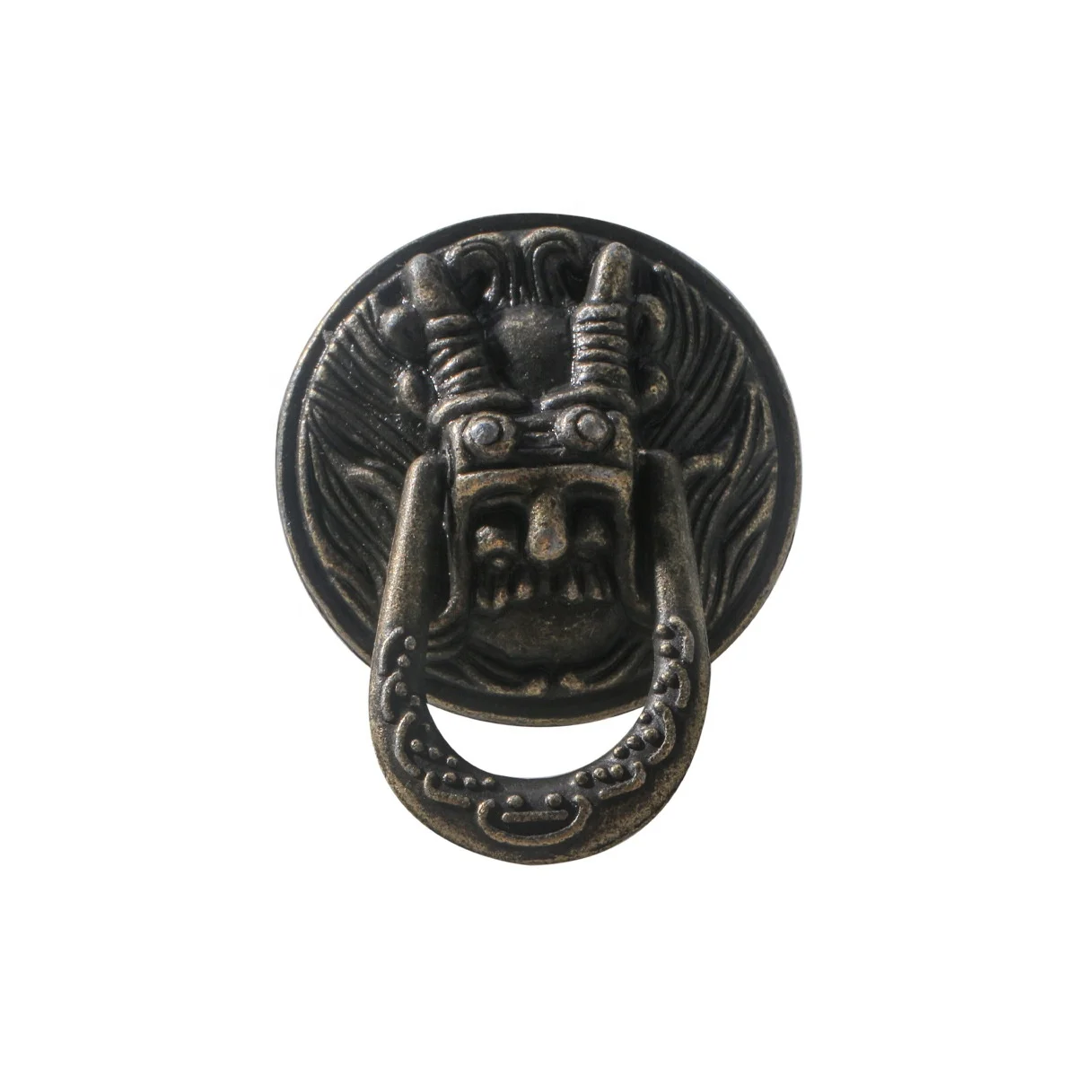 Ancient Style Dragon Head Door Handle, Vintage Bronze Zinc Alloy Dragon Head Pull, Packaging Box with Small Round Ring Handle