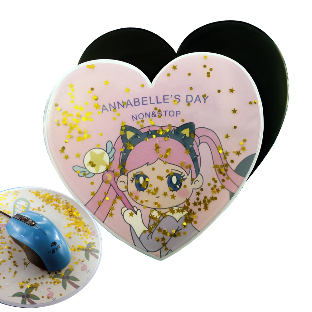 heart shape promotion gift cartoon quicksand mouse pad