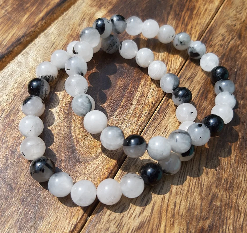
Wholesale Natural Rutilated Quartz Beads Stretch Bracelet Handmade Gemstone 8mm Round beads Rutilated Black Tourmaline Bracelets 