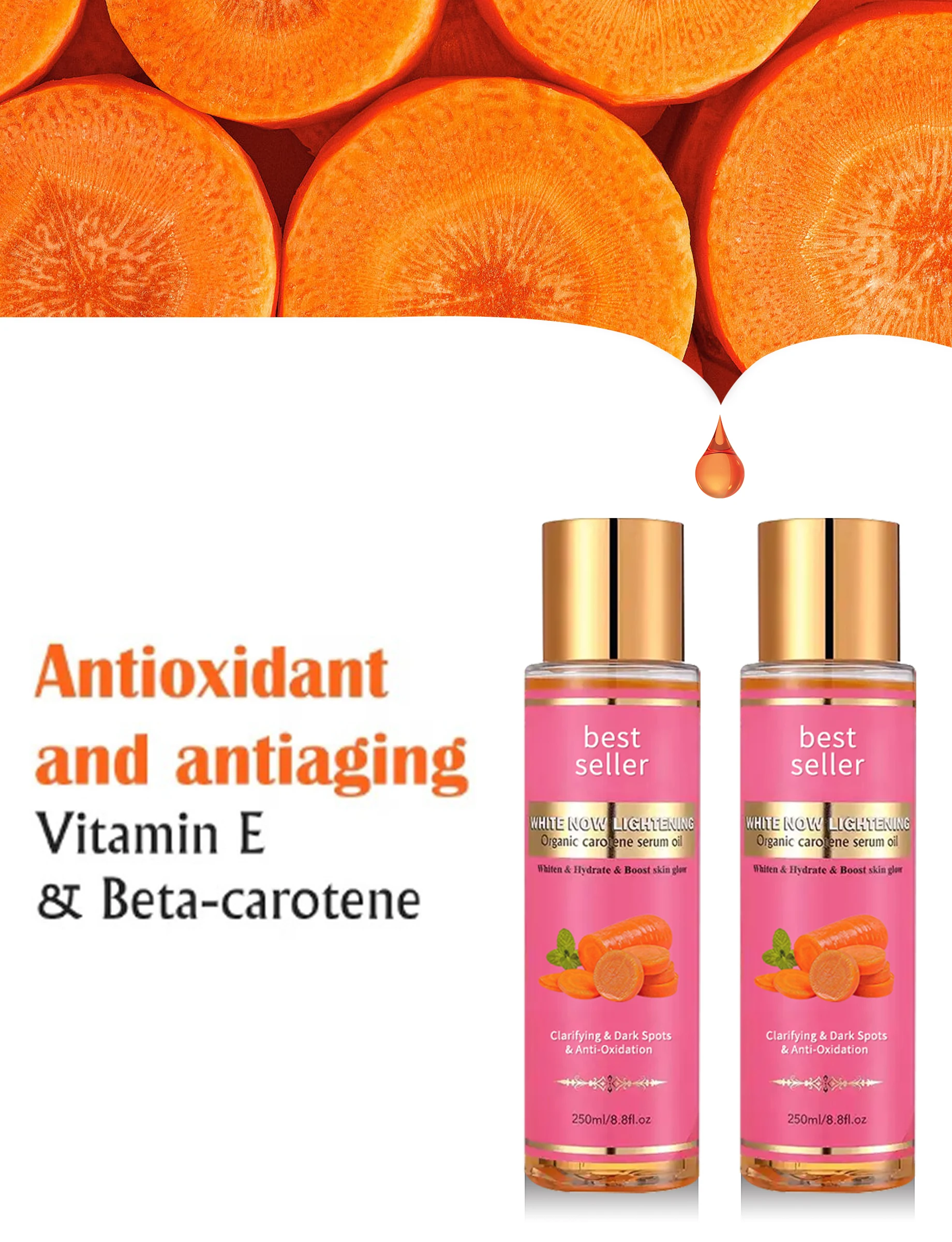 Luxury Carrot Clarifying Knuckle Whitening Dark Spot Essential Massage Body Oil