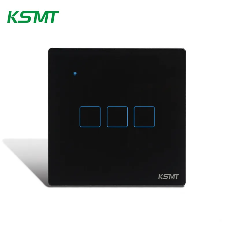 Ksmt 86 EU Standard zigbee mini switch 3 gang1 way tempered glass panel touch light switch zigbee remote switch
