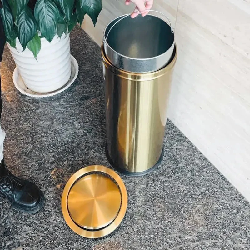30L waste bin for shopping mall corridor office building special large golden stainless steel shake lid trash can