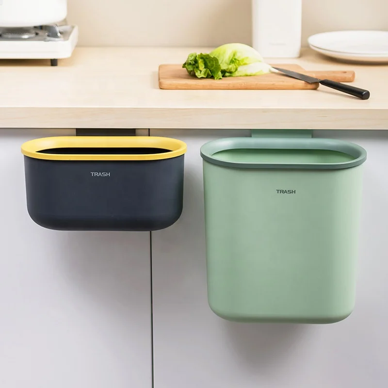 Hanging Waste Bin Under Kitchen Sink Plastic Wastebasket Over Cabinet Door with Top Ring to Fix Garbage Bag Small Trash Can