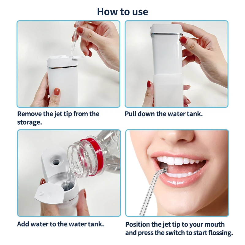 CE ROHS Approved dental irrigator Patented design Water Flosse Rechargeable Pulsating Jet Flosser for travel use