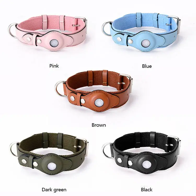 Customizable Small Medium Large Pet Collar Soft Pink Leather GPS Tracker Airtag Holder Printed Ribbon Pet Safety Dogs Cats