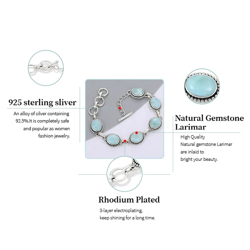 
Jewelry Charm 925 Sterling Silver Larimar Woman Bangle New 2021 Wholesale Fashion For Party TRENDY Oval Triangle Bracelet Gift 