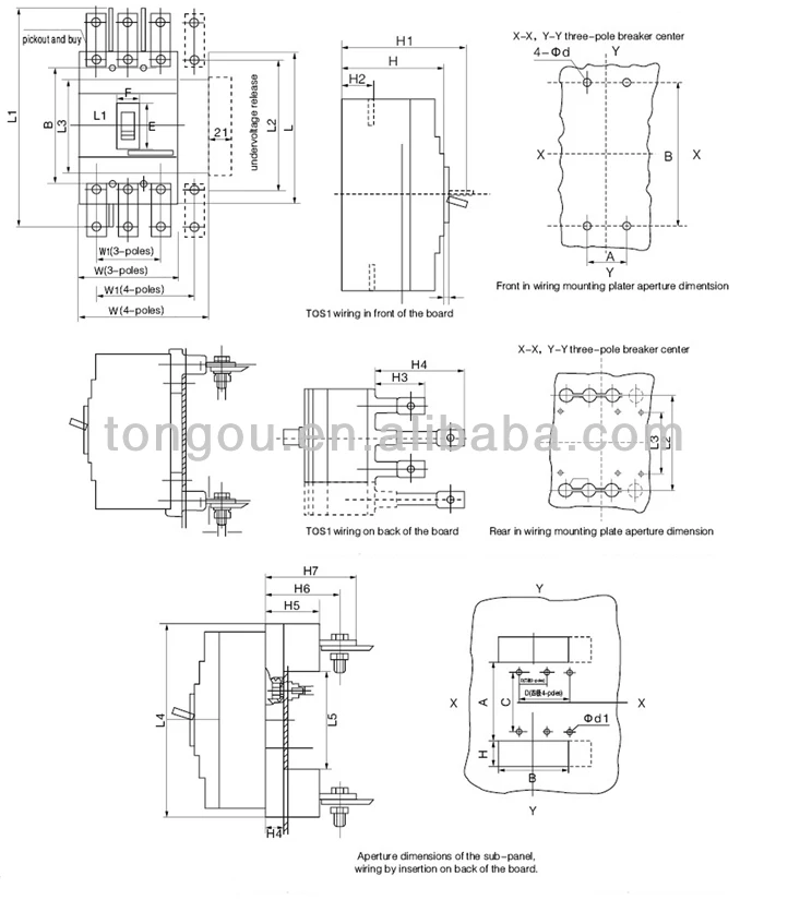 TOS1 250A переменного тока 3-полюсный MCCB выключатель в литом корпусе