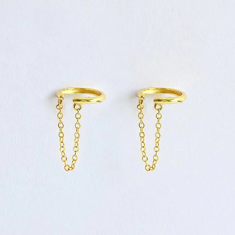 New Trendy Earring 18K Gold Plated Chain Tassel C Cuff Earrings for Women Stainless Steel Earrings Wholesale