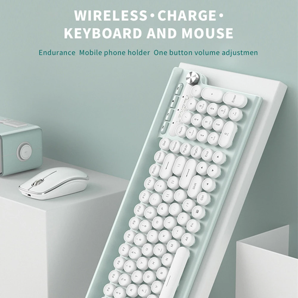 Cute retro round keycap ergonomics 2.4G wireless keyboard and mouse combo pc computer laptop office mouse and keyboard