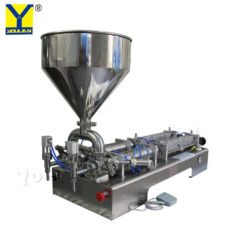 G2WGD Semi Automatic Double Nozzle Piston Filler Lotion Cream Butter Tomato Paste Honey Can Jar Bottle Filling Machine