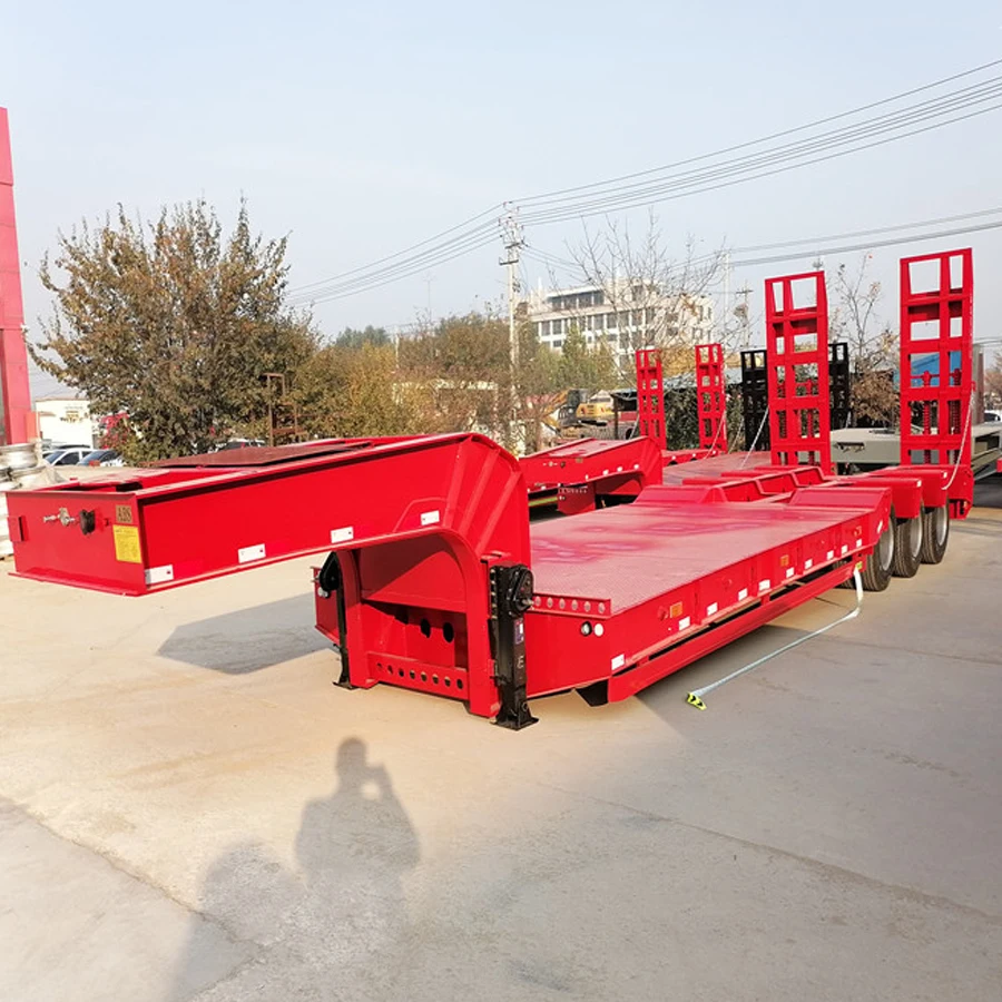 Low Price Truck Trailer 3 Axles 4 Axles 50ton 60ton Heavy Duty Hydraulic Gooseneck Lowboy Lowbed Low Bed Semi Trailer Truck