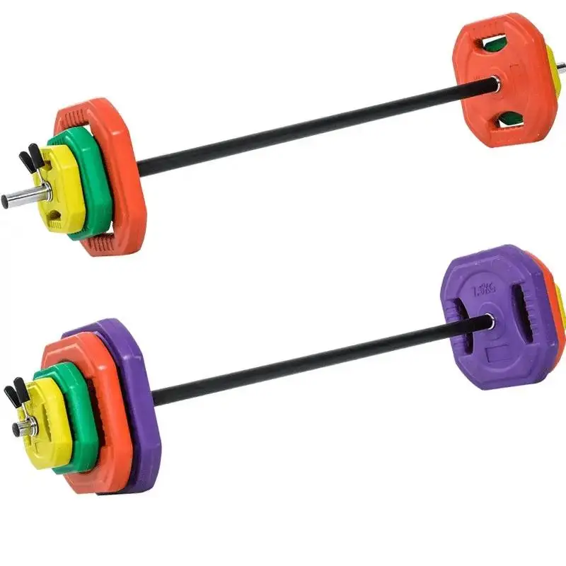 Multi-function Home Gym Training Fitness 20kg Aerobic Cast Iron Colored Rubber Coated Barbell Set