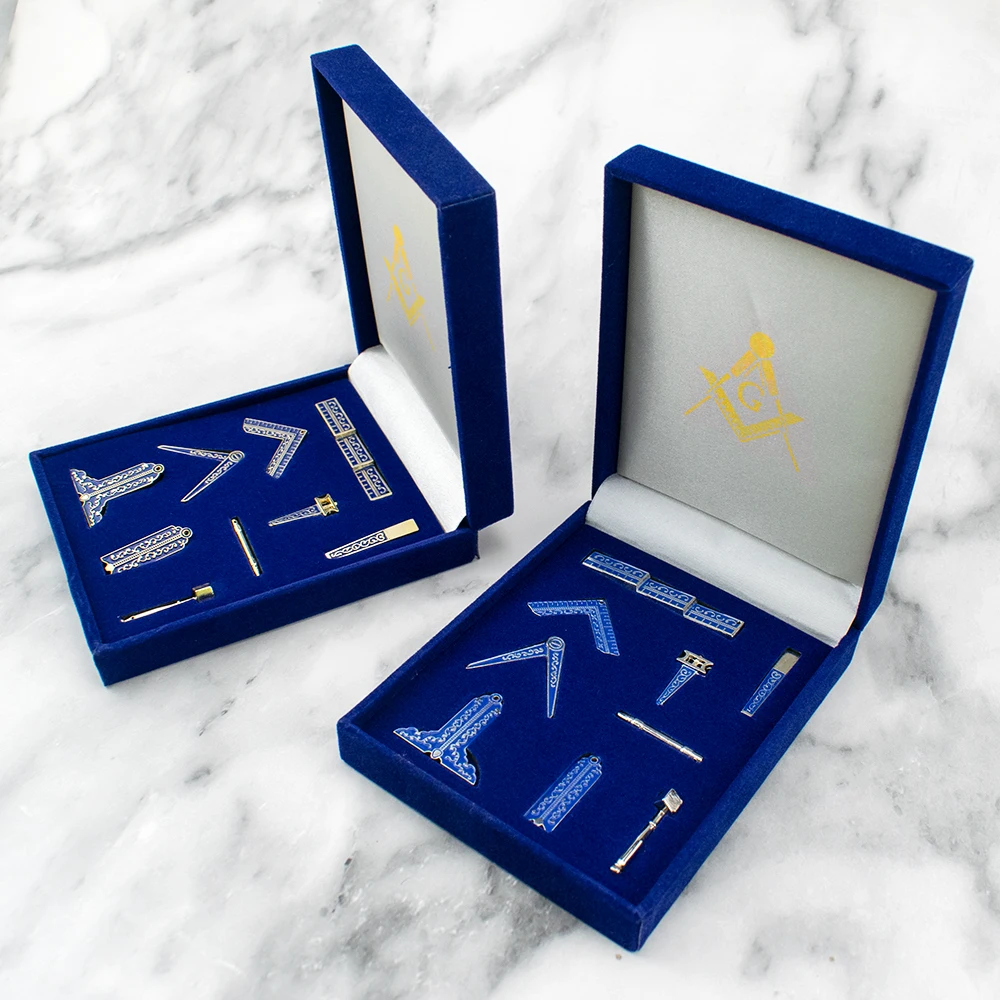 Masonic Miniature Working Tools one Set Mason Freemason Gift 9 pieces commemorative with blue box for present