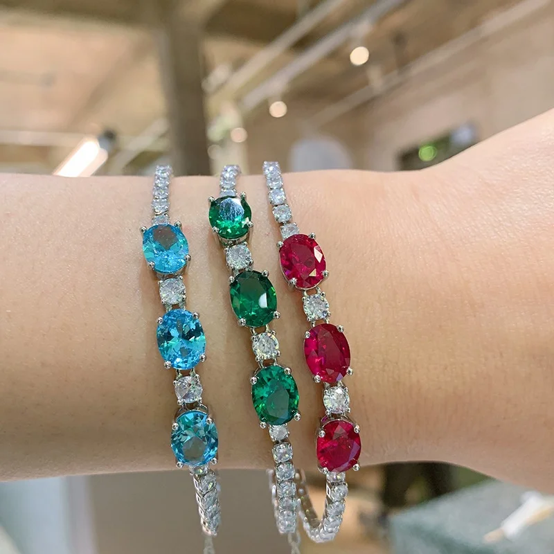 New zircon Stone Emerald Ruby Lab Diamond Strand Bracelet for Women Party Fine Jewelry Gift