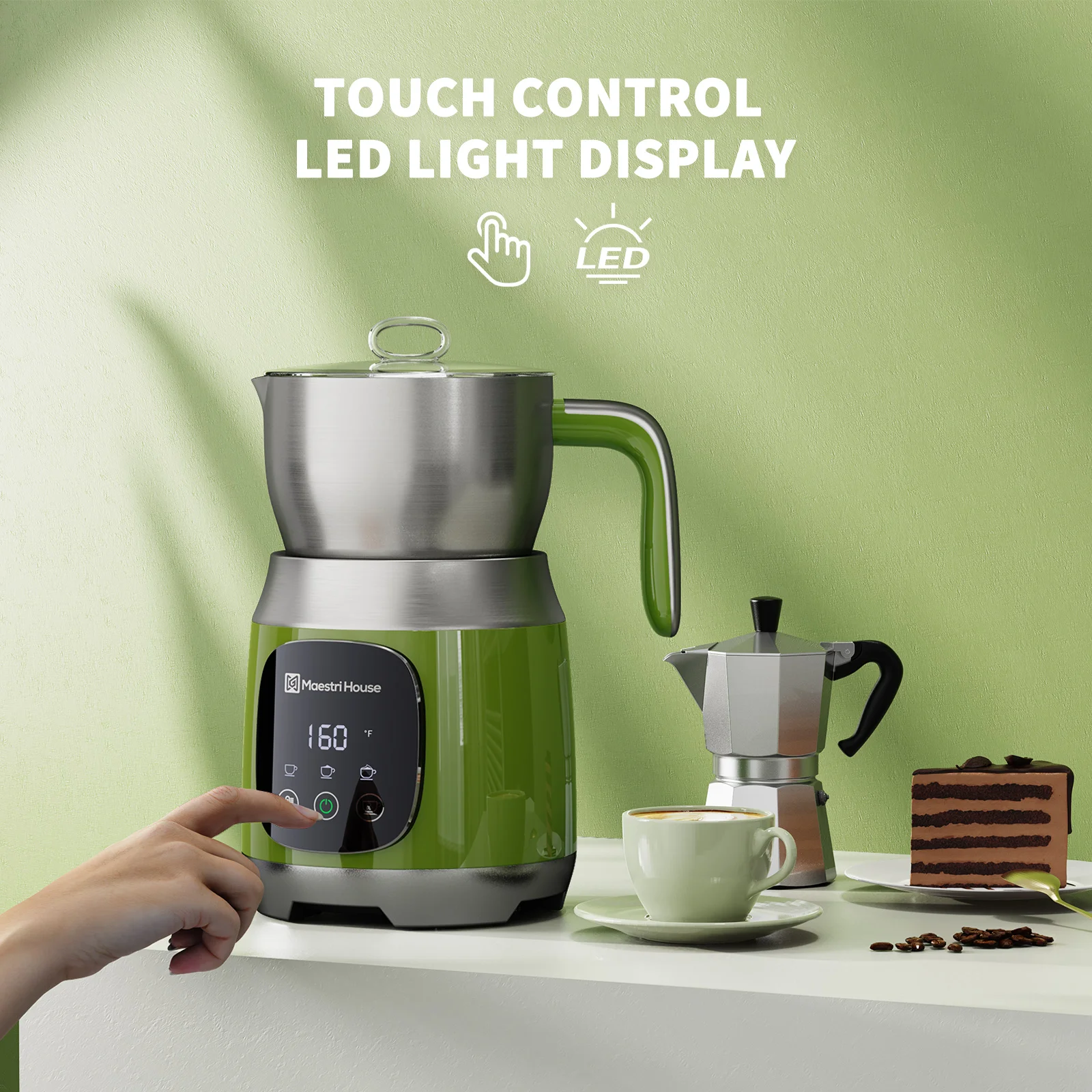 Maestri House MMF-9304 Foam Maker Hot Machine Coffee Kettle Electric Steamer Green Detachable Milk Frother for Aat Milk