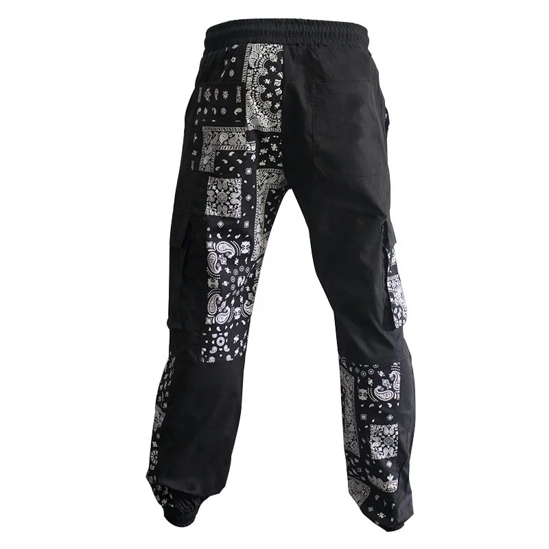 Wholesale Low MOQ Casual Sweatpants Overalls Wide Leg  Men Cargo Pants With Side Pockets Bandana Pant