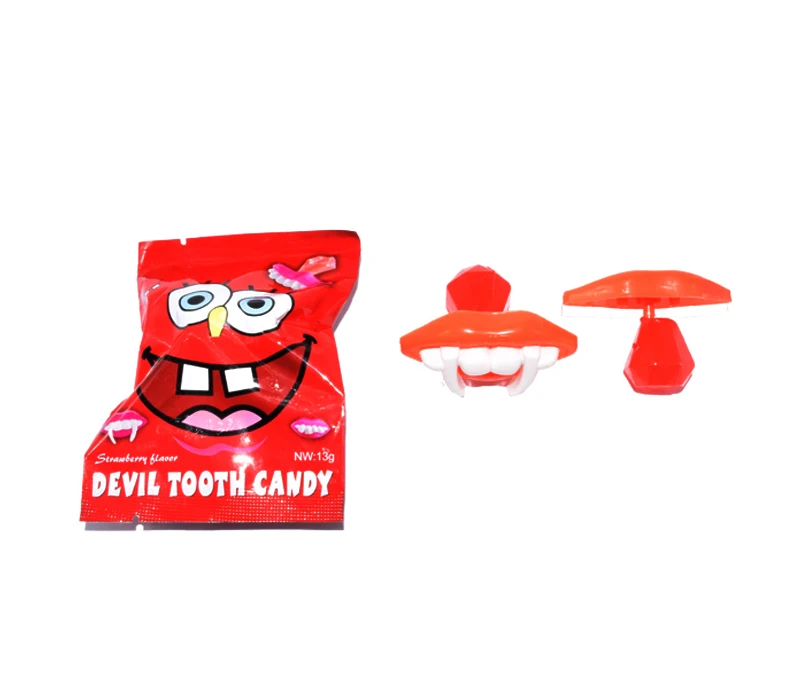 Halloween Devil Tooth Shaped Popping Candy Lollipops Diamond Hard Candy  with Toy