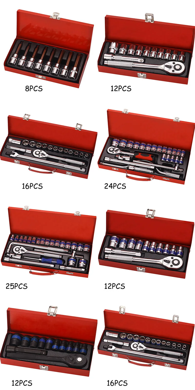 Car Repair Craftsman 1/2 Inch Socket Sets Mechanic Tool Box for Workshop 24 piece Car Repair Tool Set Box Mechanics