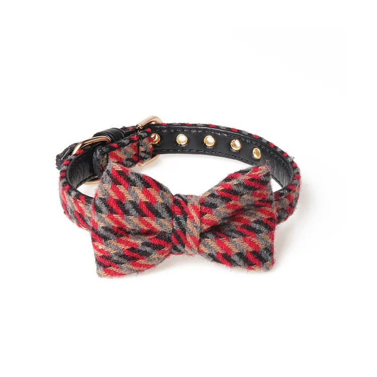 Custom Comfortable  Pet Collar Adjustable Rose Gold Metal Dog Collar and Lead with Bow Tie