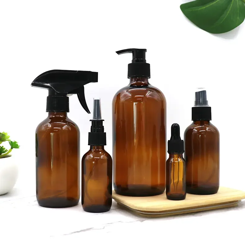 500ml Brown Glass Soap Dispenser Bath Shampoo Bottle Press Pump Lotion Boston Glass foaming hand soap bottle