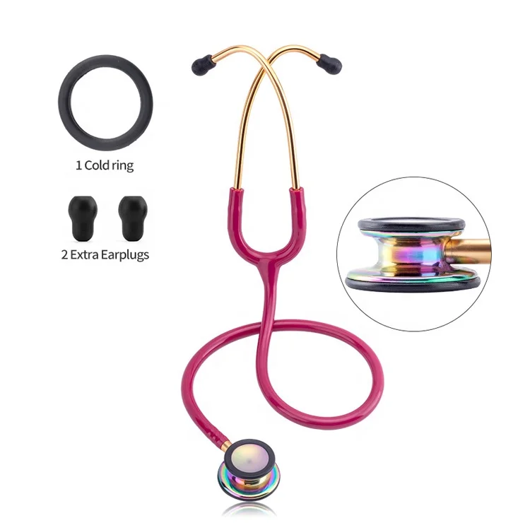 Dual heads gold plated medical stethoscope printed box red stethoscope