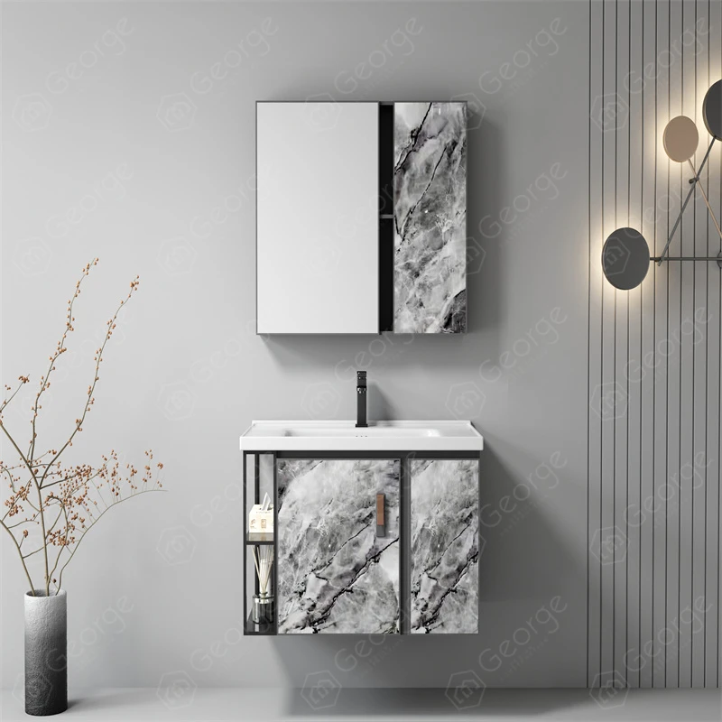 Bathroom equipment modern style bath vanity wall-hung bathroom cabinet wash basin aluminum cabinet  L6603