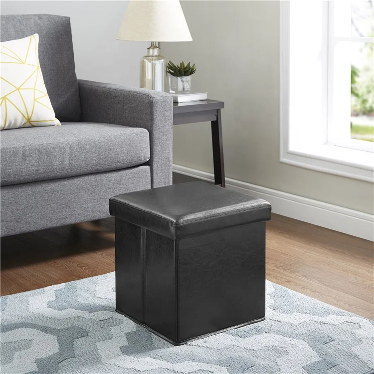 Custom Fold Box Luxury Cubic Leather Ottoman Storage Boxes Ottoman Pouf