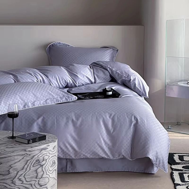 SANHOO Luxury Hotel Bedding Supplies 5 Star Hotel Purple Bed Linen 100s Percale Cotton Bedsheets
