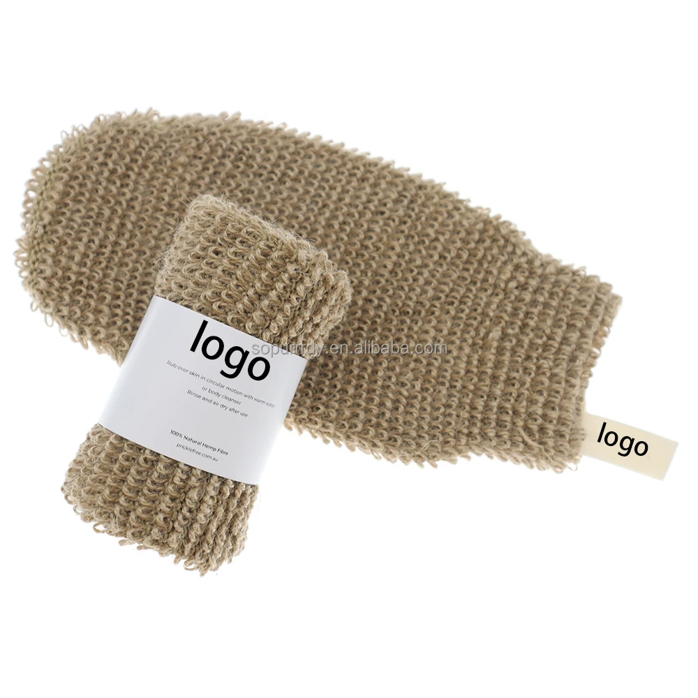 Eco Friendly Loofah Linen Bath Glove Body Exfoliating Glove Scrubber Natural Shower Body Bath Scrub Brush Exfoliating Glove Mitt