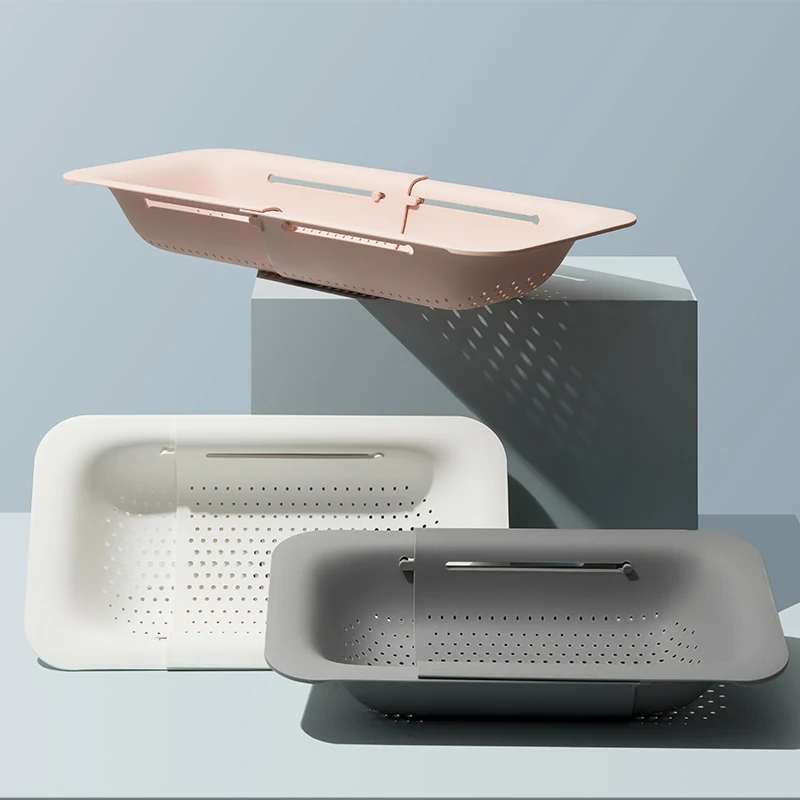 
Multi-function extendable Sink Strainer Fruit Vegetable Washing basin Plastic Drain Basket 
