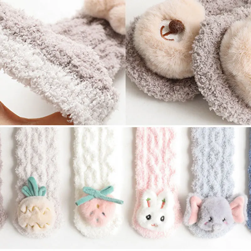 Infant Baby Toddler Warm Soft Polyester Jacquard Girl Boy Kids Coral Fleece Cute Winter Socks