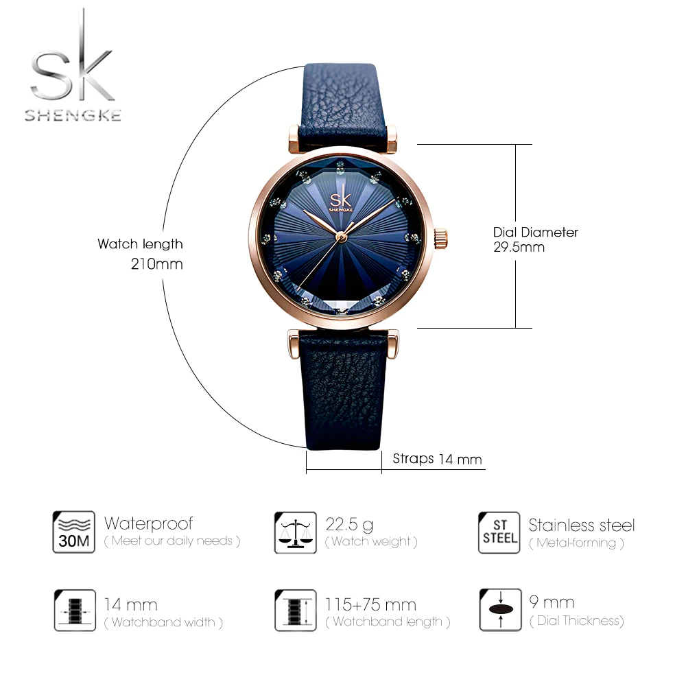SK SHENGKE K0099 Luxury Quartz Watches Women Waterproof reloj para Mujer Fashion Ladies Leather Band Wrist Watch