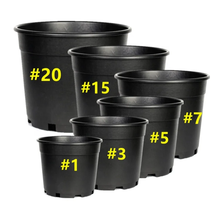 Wholesale Cheap 1 2 3 5 7 10 15 20 Gallon Black Plastic Pot Outdoor Garden Flower Nursery Plant Bonsai Plastic Pot For Sale