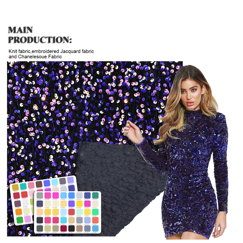 Garments manufacturer new design the colorful small sequin embroidery fabrics 100 %polyester good quality for dresses