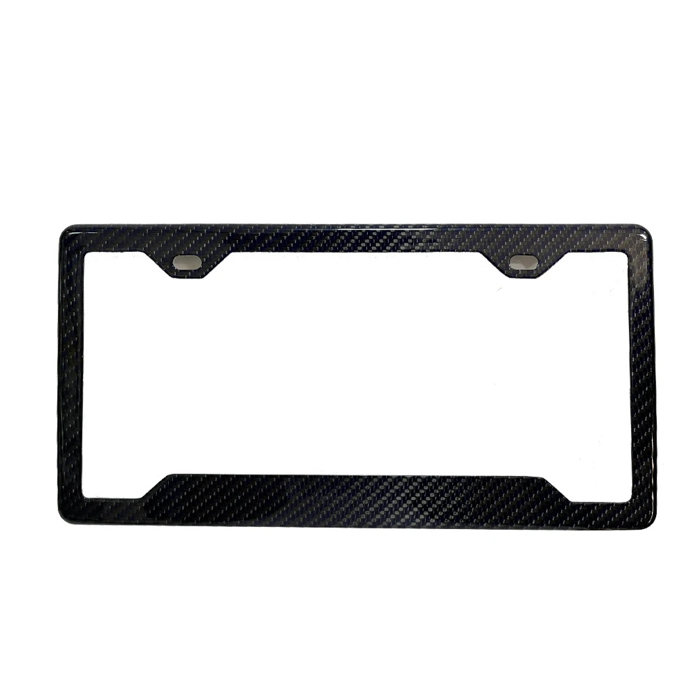 USA And Canada Size Low MOQ 1 Piece  Forged Carbon Fiber License Plate Frame - 2 Holes Angled Bottom - Gloss Finish