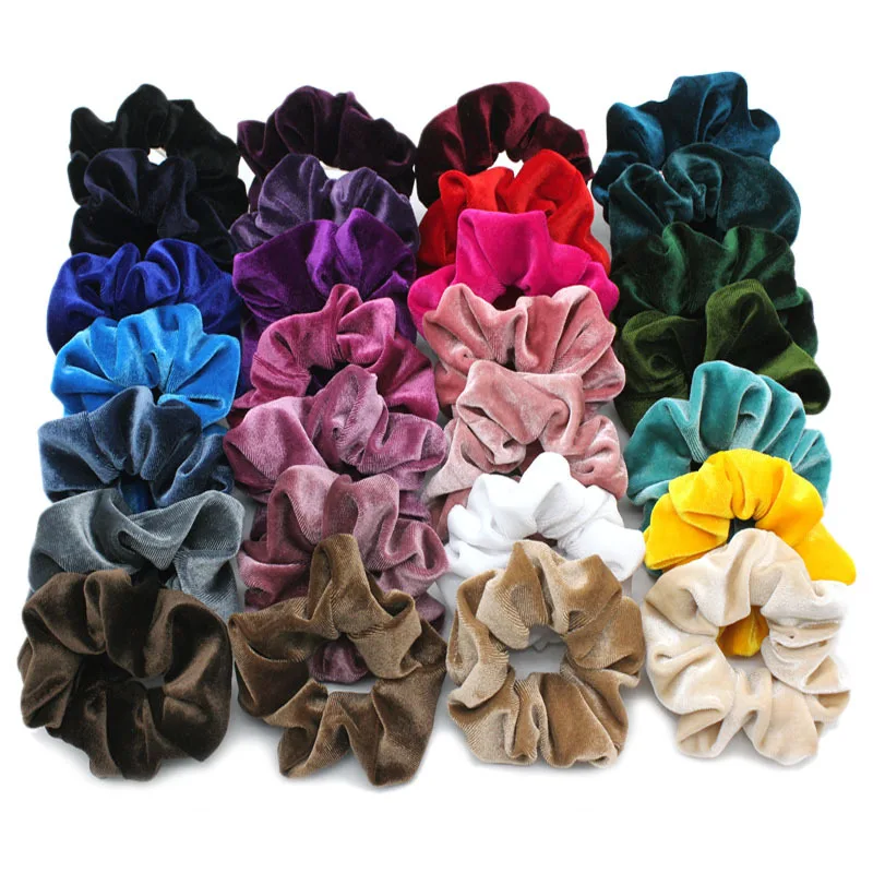 Colors Wholesale Fashion Women Hair Accessories Fabric Solid Colors Elastic Hair Ties Velvet Scrunchies