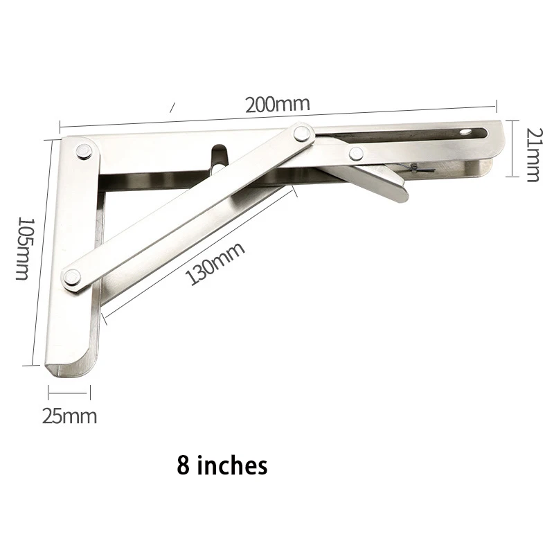 Heavy duty Stainless Steel Wall Mounting Corner Bracket Table Bench Support Bracket 8 inches Folding Metal Shelf Brackets