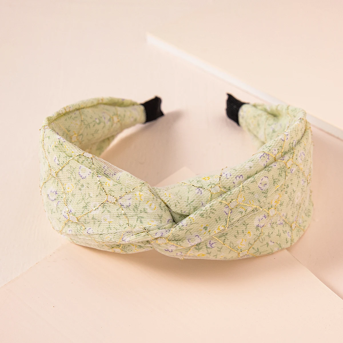 2021 popular floral print fabric cross elastic headband double layer for women and