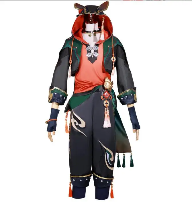 ecoparty Gaming Cosplay Costume Genshin Impact Ga Ming Full Set Cosplay Outfit Liyue Lion Boy Jiaming Jia Ming Wig Shoes Props