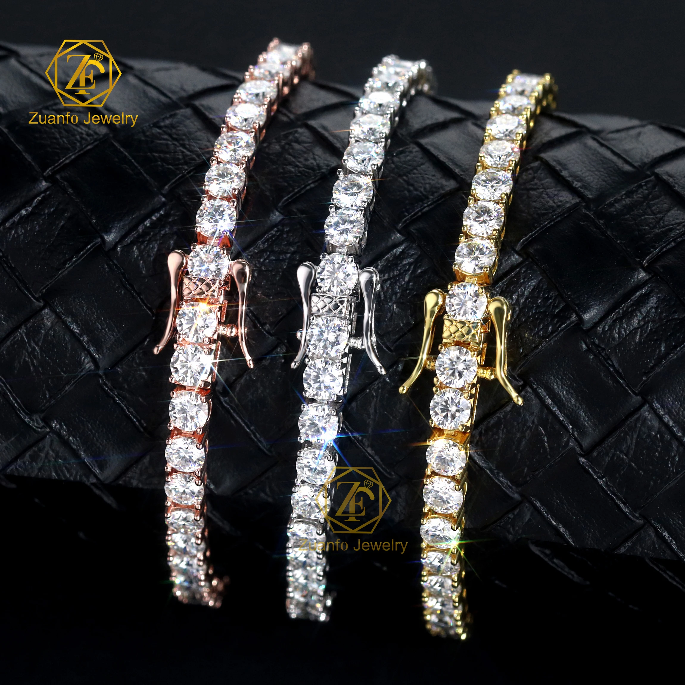 Large stock 2mm-6.5mm tennis bracelet link chain hiphop men women ice out diamond silver 925 vvs moissanite tennis bracelet